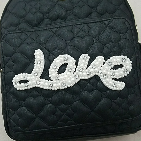 Betsey Johnson Love Rhinestone and Pearl Backpack - Picture 4 of 6
